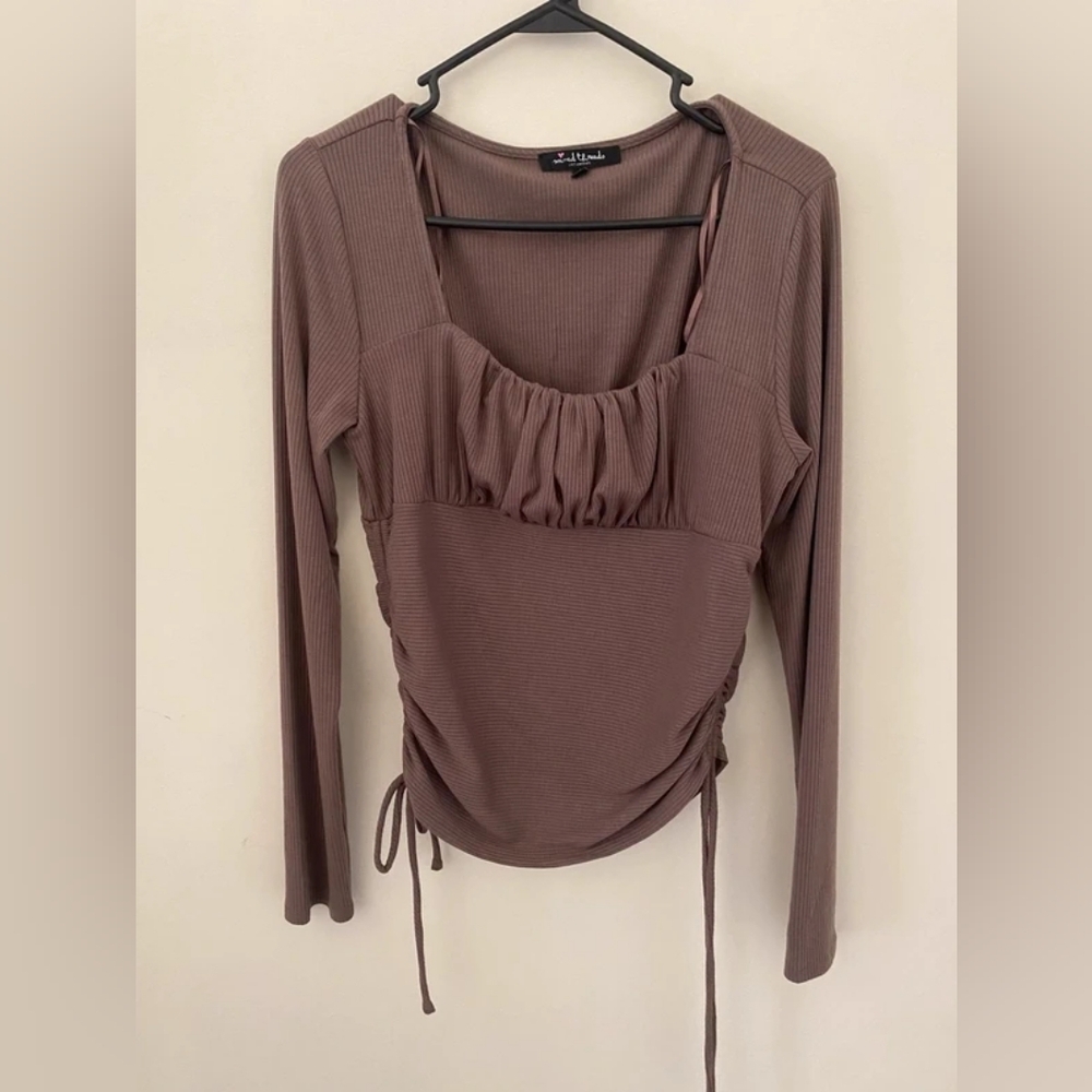 A.L.C. Ruched Square-Neck Long Sleeve Top in Mauve